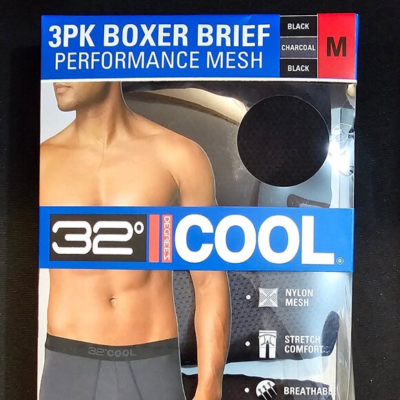 Mens 32 Degrees Cool 3-Pack Comfort Mesh Boxer Brief, Black Size M - Picture 1 of 3